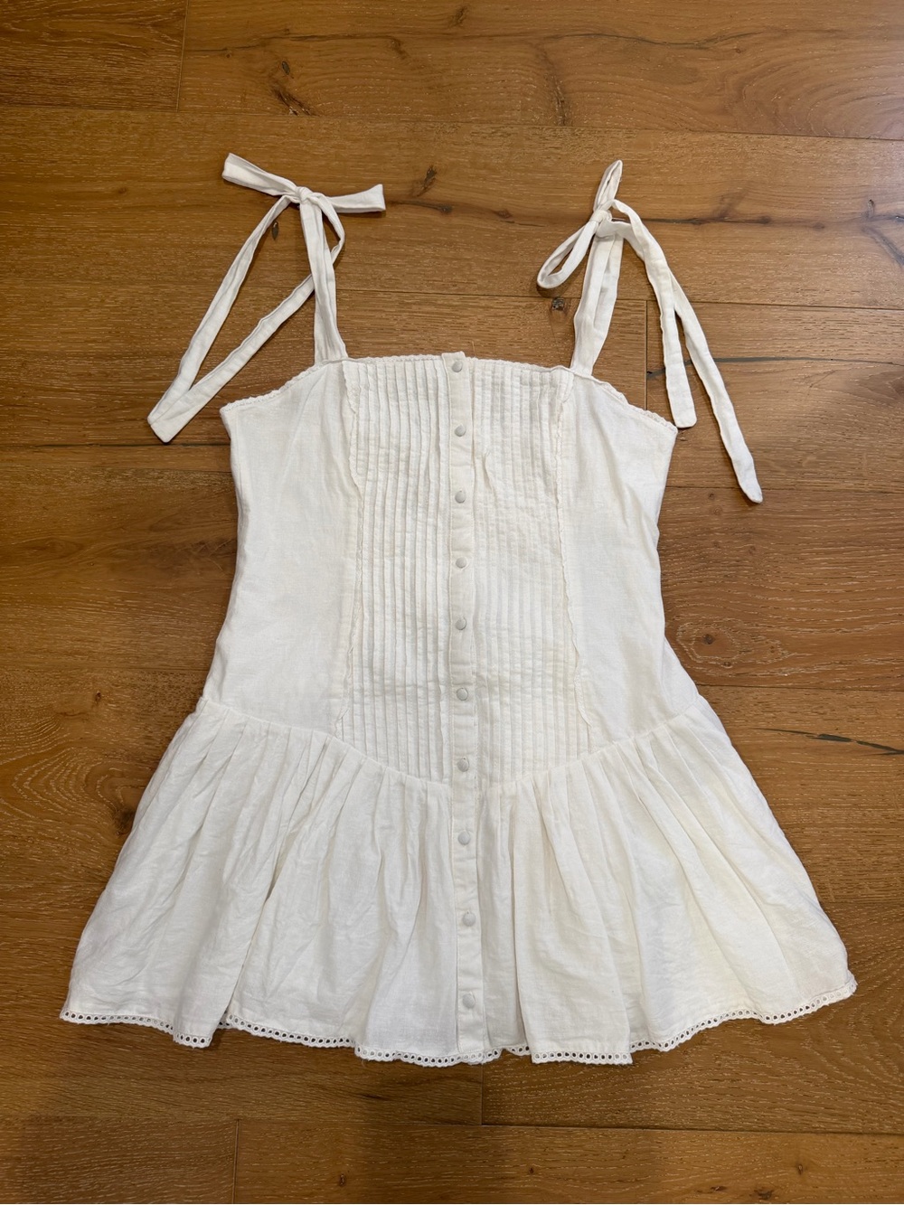 Zara White Linen Blend Tie-Shoulder Mini Dress - size Medium